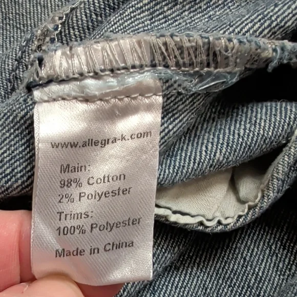 Allegra K Blue Denim Jacket with Gray Sleeves and Hood - Picture 2 of 5